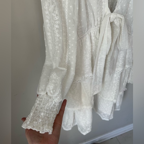 SHEIN X ELEPETRELLA Lantern Sleeve Tie Layered Hem Embroidery Chiffon Dress - MD - Picture 5 of 8